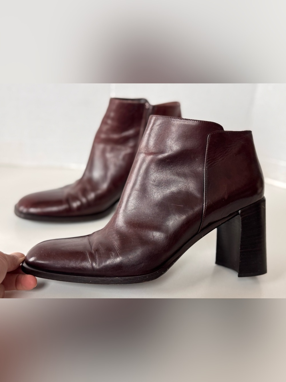 Vintage 90s Y2K VIA SPIGA Brown Square Toe Block Heel Ankle Boots Size 9.5 - Picture 6 of 11